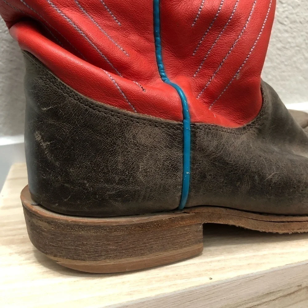Justin Bent Rail‎ Orange & Brown Leather Square Toe Boots 8.5